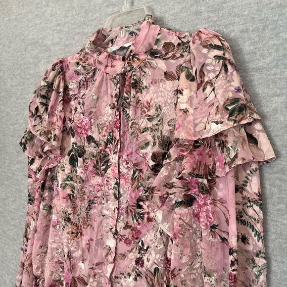 & Other Stories Ruffle Mock Neck Frilled Top Size 4 Prairie Sheer Velvet Burnout - Picture 4 of 15